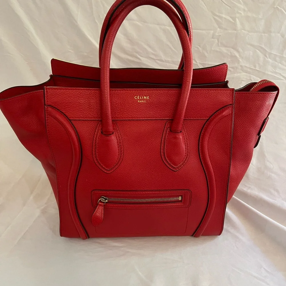 CELINE Luggage Micro 189793 Handbag Red Calfskin Women's Men's - Picture 2 of 8